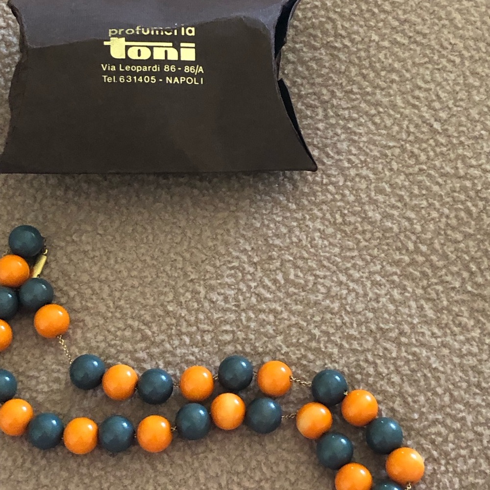 Rare Vintage Ellelle Italian Necklace in Teal and Orange With Marked Clasp